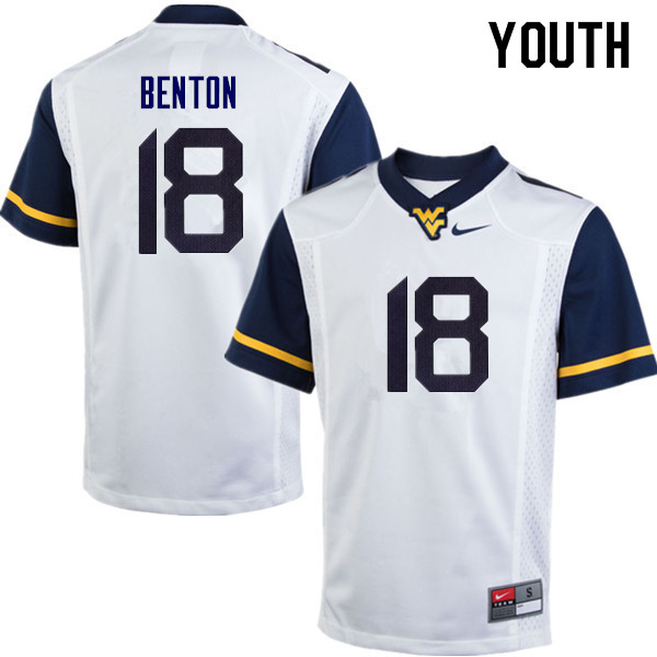 Youth #18 Charlie Benton West Virginia Mountaineers College Football Jerseys Sale-White - Click Image to Close
